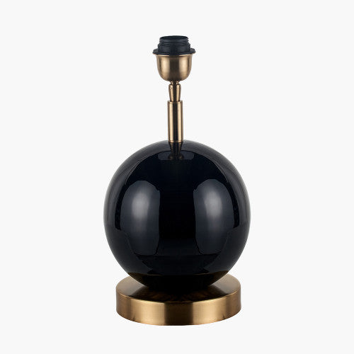 Sofia Black and Gold Enamel Table Lamp Base with Stellan 35cm Black Slubbed Silk Mix Gold Lined Cylinder Lampshade