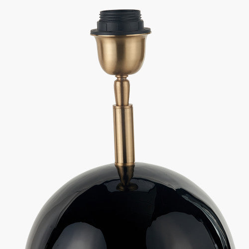 Sofia Black and Gold Enamel Table Lamp Base with Stellan 35cm Black Slubbed Silk Mix Gold Lined Cylinder Lampshade