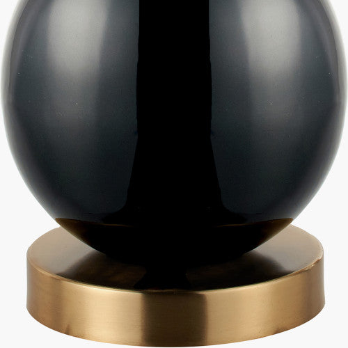 Sofia Black and Gold Enamel Table Lamp Base with Stellan 35cm Black Slubbed Silk Mix Gold Lined Cylinder Lampshade