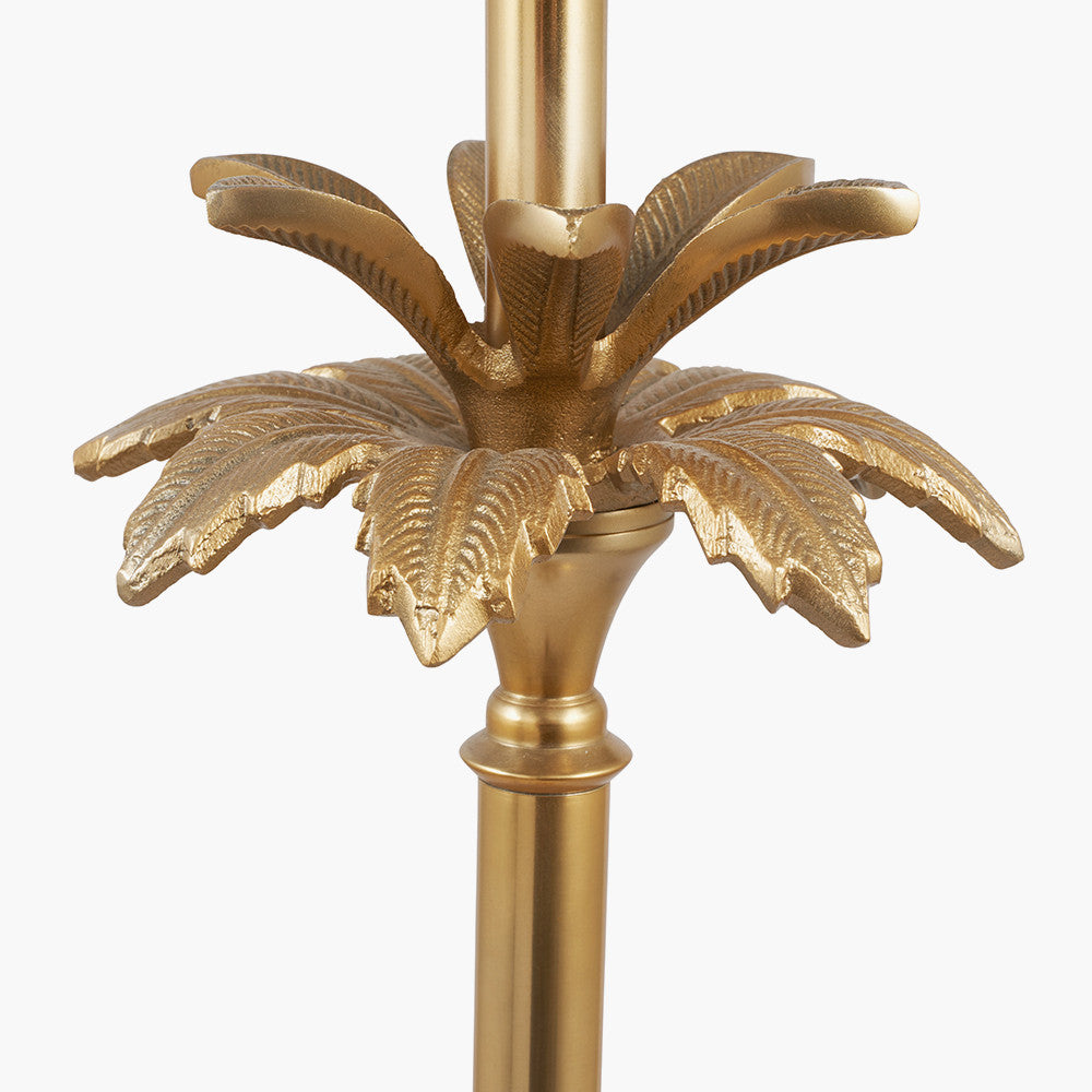 Trafalgar Gold Metal Palm Tree Floor Lamp Base with Henry 45cm White Handloom Cylinder Lampshade