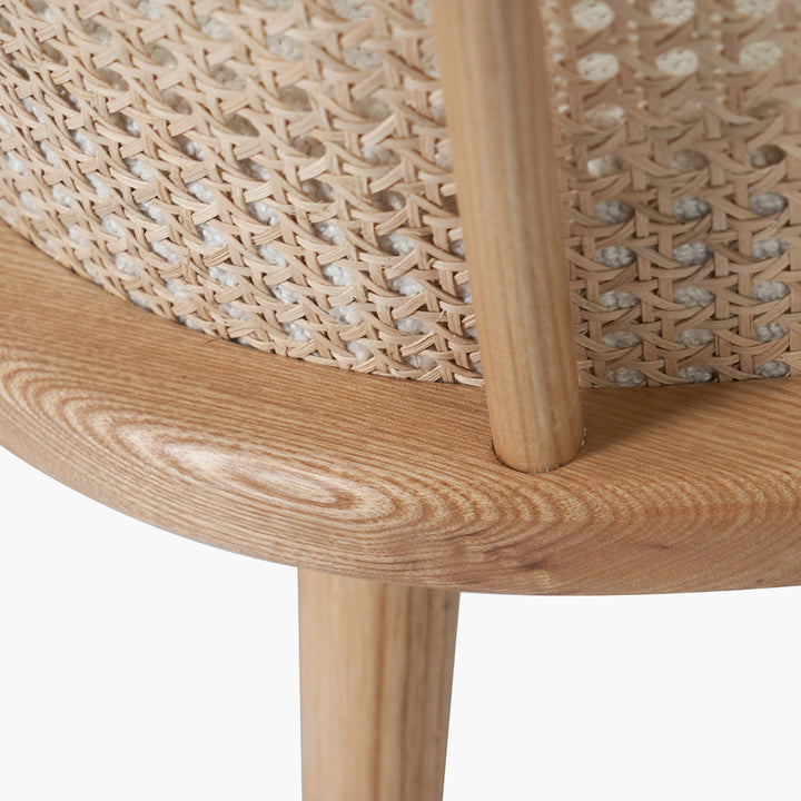 Simone Bouclé Fabric, Natural Pine Wood and Rattan Chair