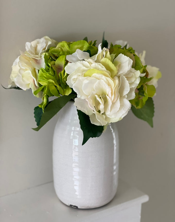 Small Hydrangea Arrangement Cream & Green 35cm