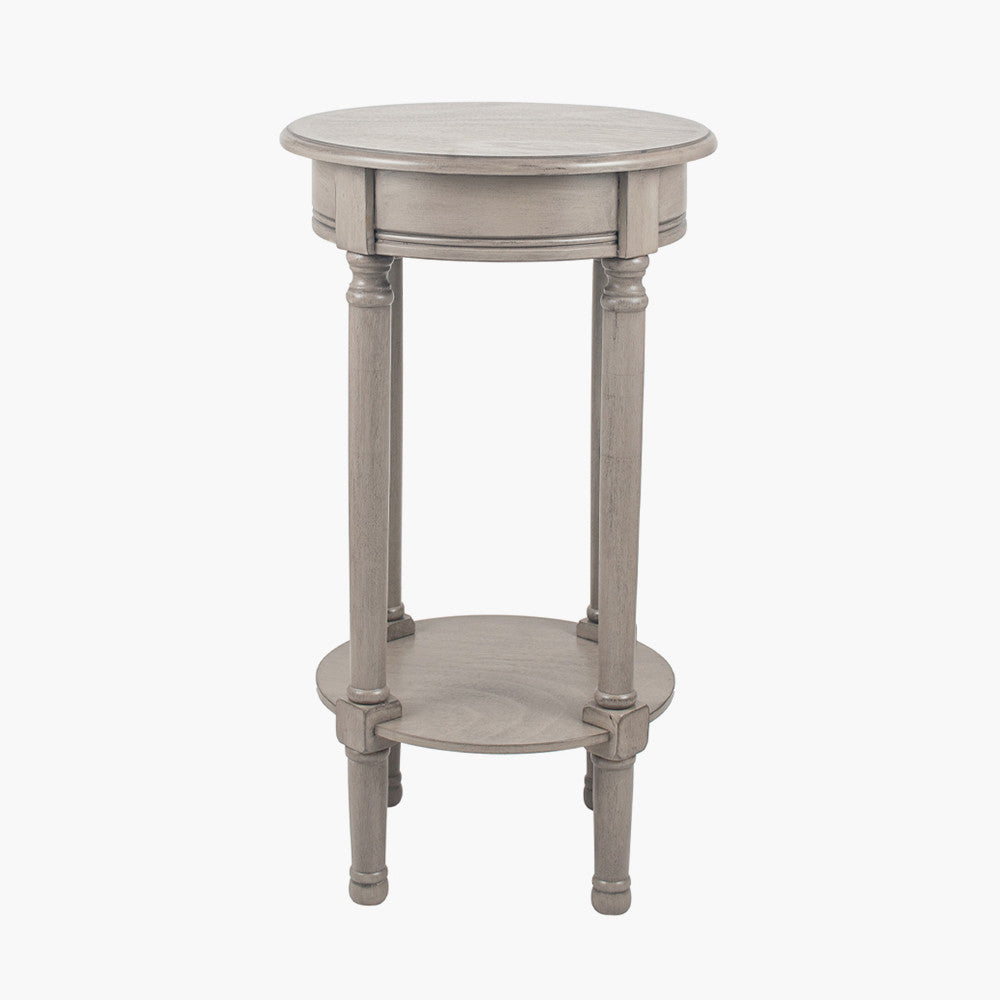 Heritage Taupe Pine Wood Round Accent Table