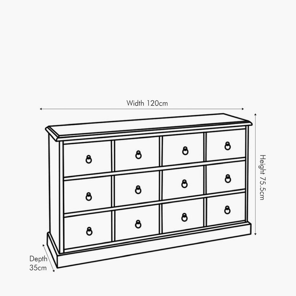 Loft Sage Multicoloured Pine Wood 12 Drawer Unit