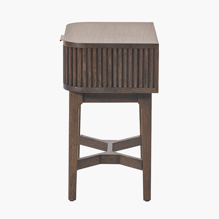 Raie Dark Brown Ribbed Oak and Pine Wood 1 Drawer Unit