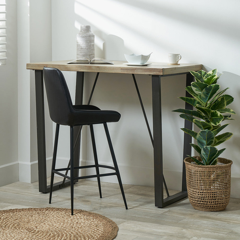 Marca Sand Wash Acacia Wood and Black Metal Bar Table