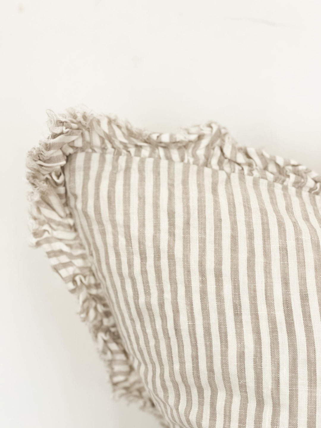Ruffled Linen Cushion Cover 55cm×55cm – Beige Stripe