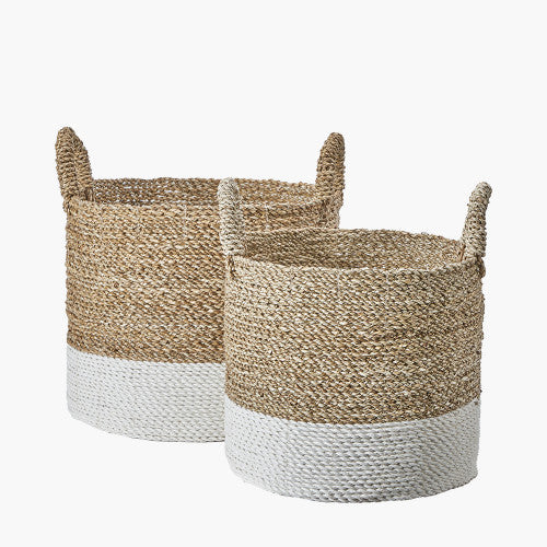 S/2 Banana Leaf Two Tone Natural and White Baskets