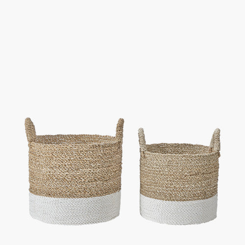 S/2 Banana Leaf Two Tone Natural and White Baskets