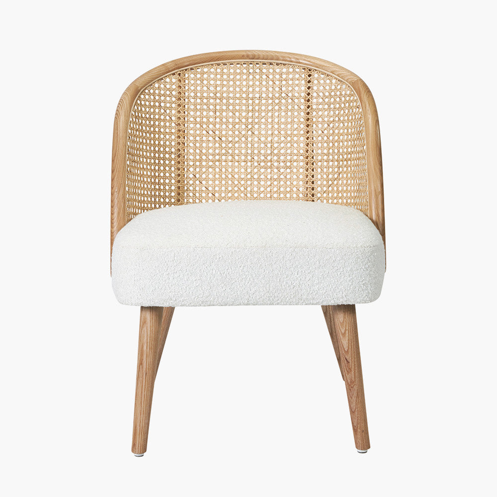 Simone Bouclé Fabric, Natural Pine Wood and Rattan Chair