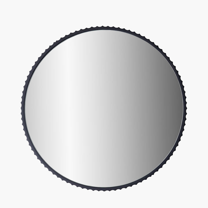 Black Metal Textured Edged Round Wall Mirror