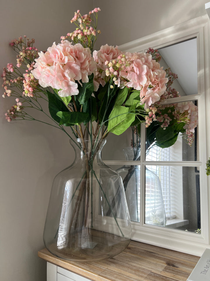 Luxury Pink Hydrangea and Babys Breath Arrangement