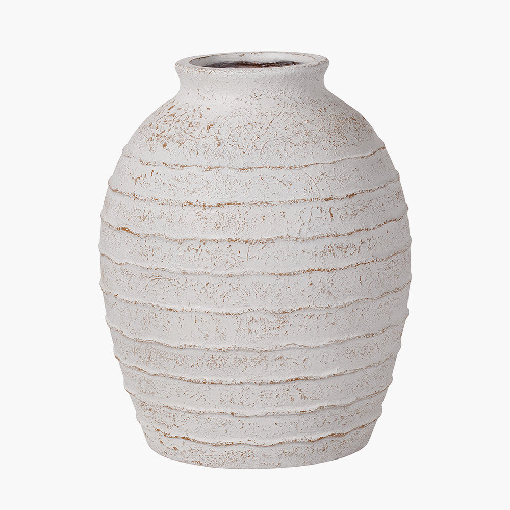 White Wash Fibrestone Decorative Ribbed Vase Large