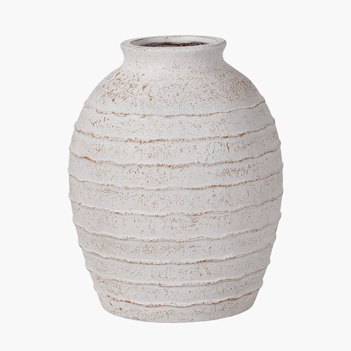 White Wash Fibrestone Decorative Ribbed Vase Large