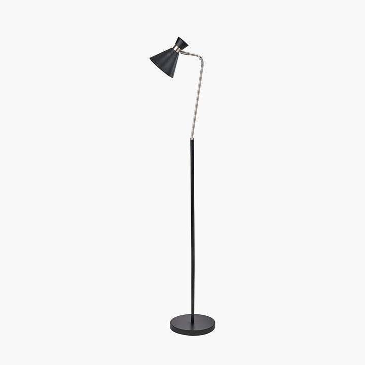 Benedict Black and Brushed Silver Metal Floor Lamp