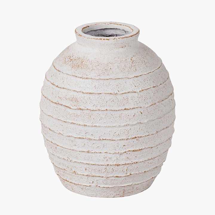 White Wash Fibrestone Decorative Ribbed Vase 38cm