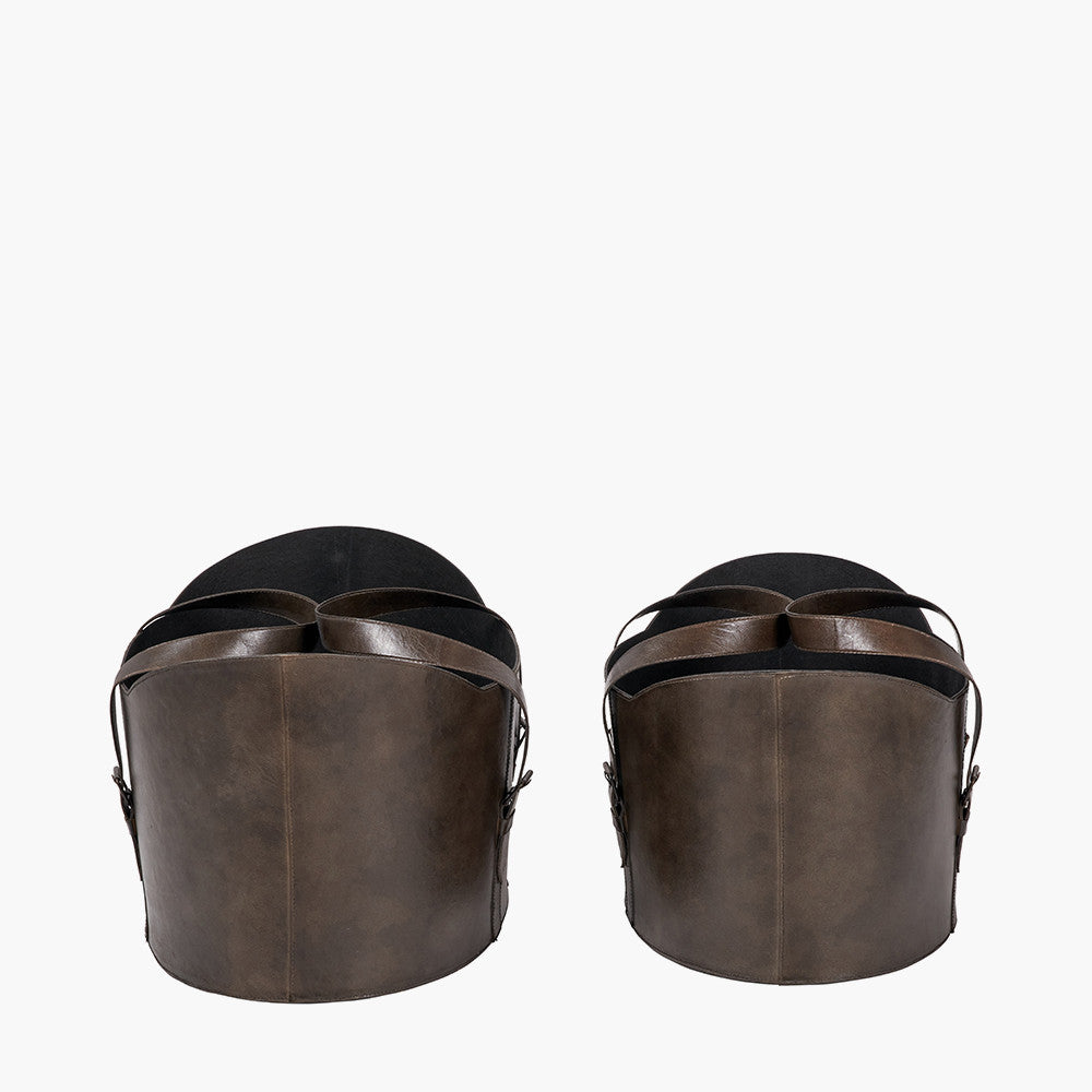 Alessio Set Of 2 Peppercorn Leather Handled Storage