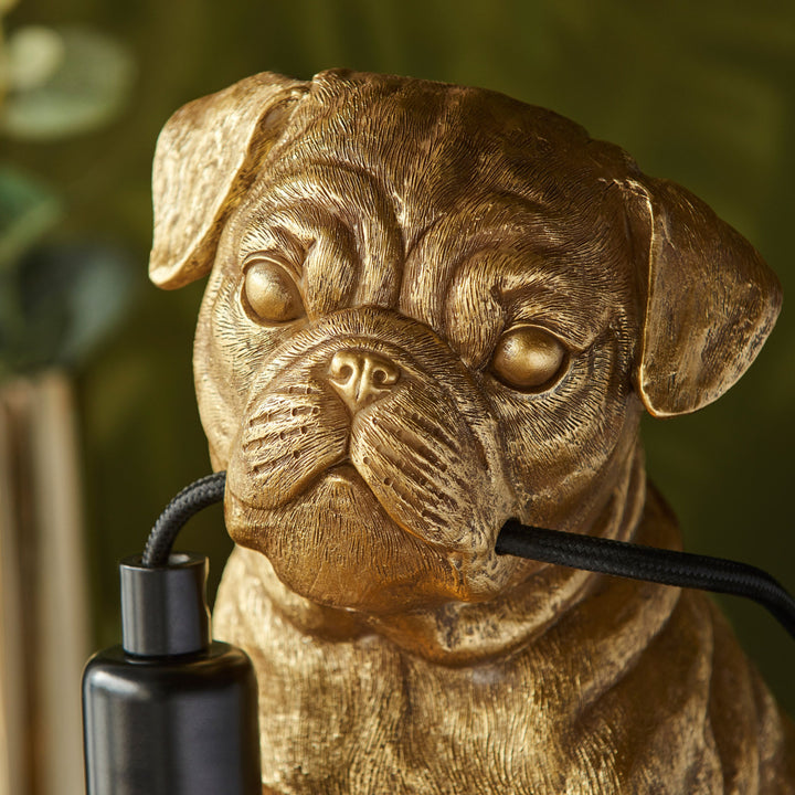 Pug Puppy Table Lamp | Vintage Gold