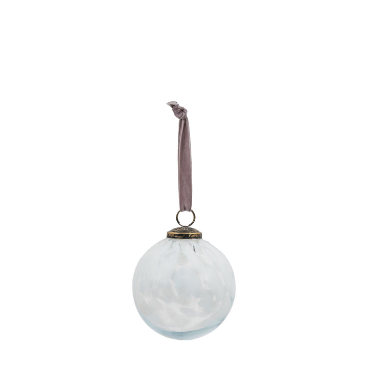 Set Of 6 White Glass Baubles 10cm