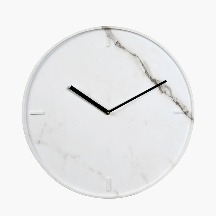 White Marble Effect Wood Veneer Round Wall Clock 40cm