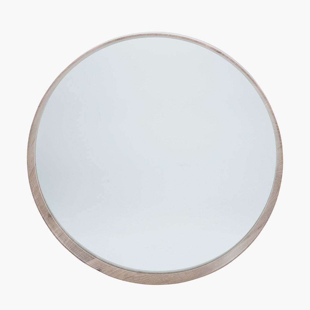 Natural Wood Veneer Deep Edge Round Wall Mirror Large 74cm