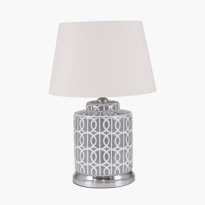 Aris Grey and White Geo Pattern Table Lamp 55cm