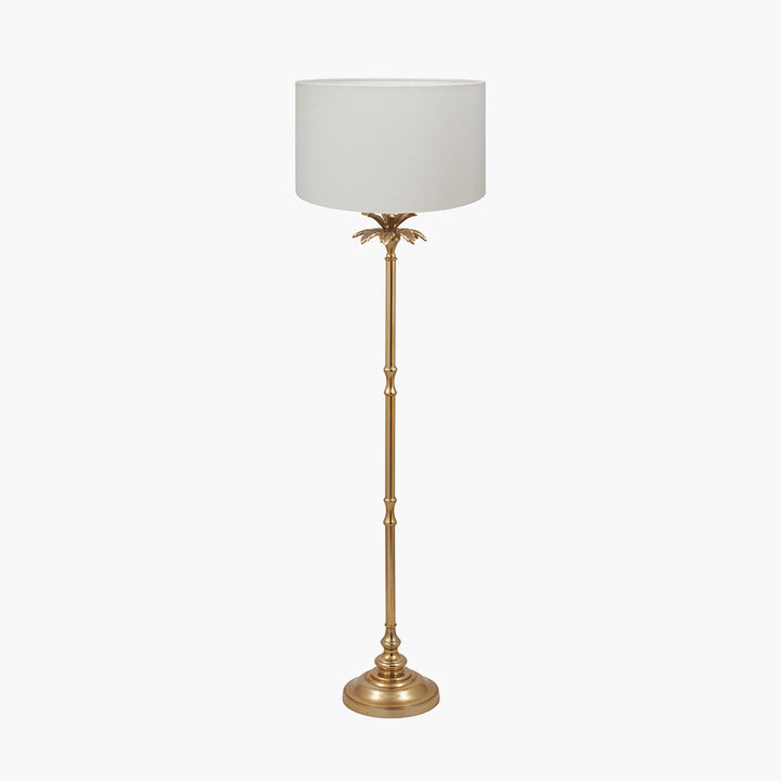 Trafalgar Gold Metal Palm Tree Floor Lamp Base with Henry 45cm White Handloom Cylinder Lampshade