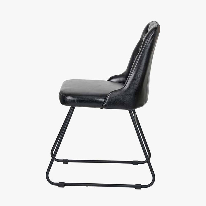 Camillo Ash Black Leather and Black Metal Diamond Back Dining Chair