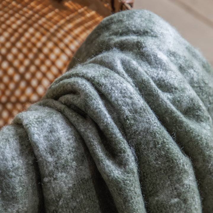 Check Faux Mohair Throw Olive