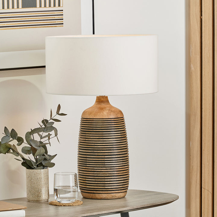 Natural Mango Wood Grooved Table Lamp