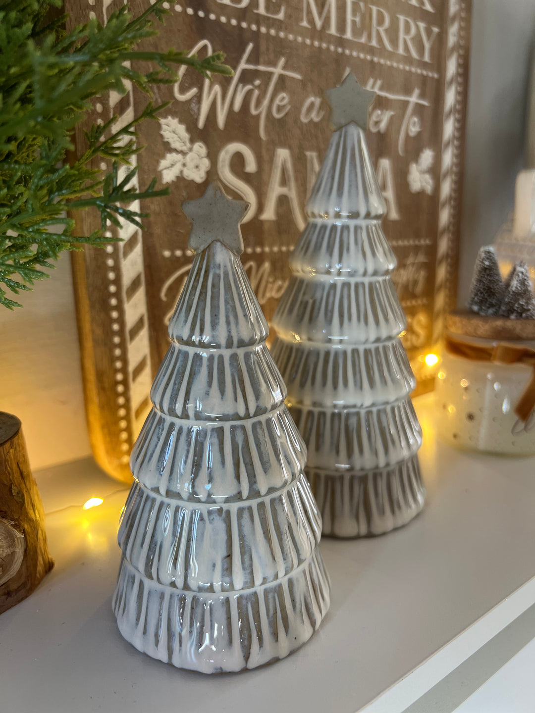 Natural White Glaze Festive Tree 13cm
