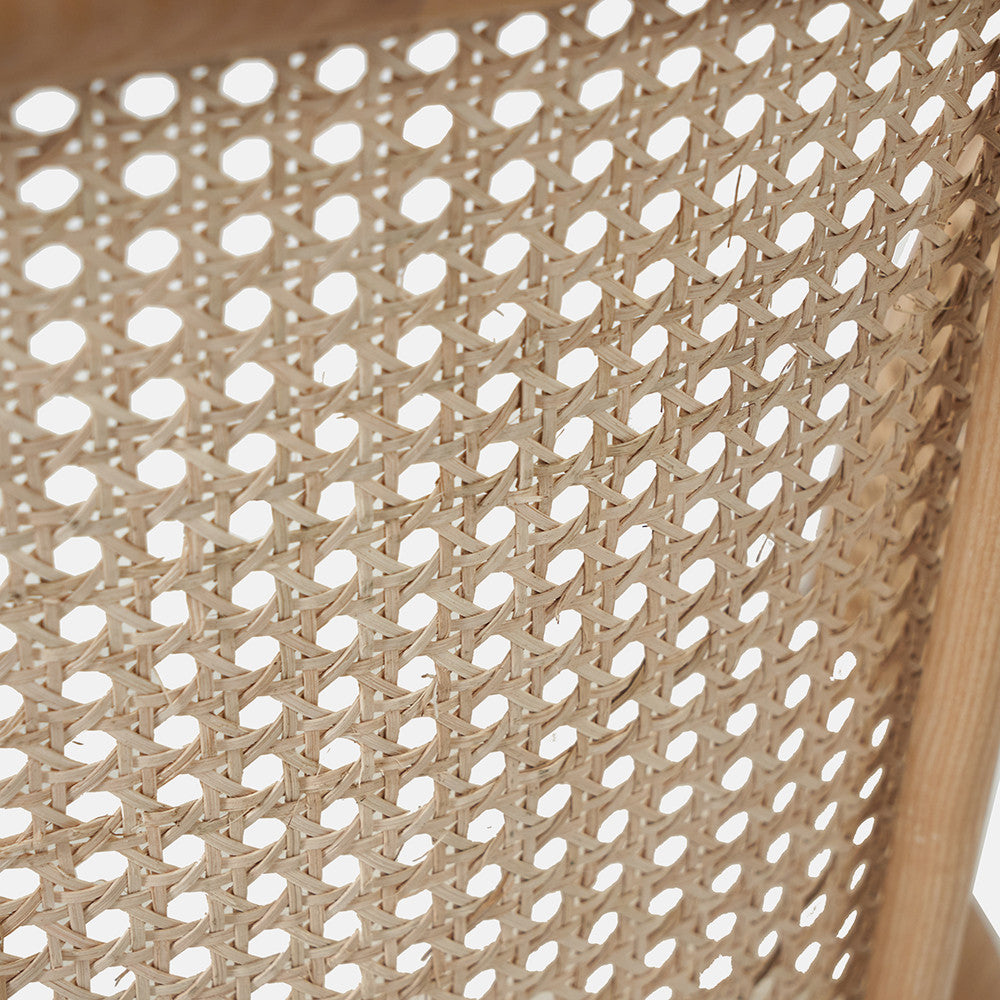 Simone Bouclé Fabric, Natural Pine Wood and Rattan Chair