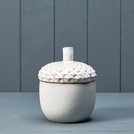 White Ceramic Acorn Storage Pot 15cm