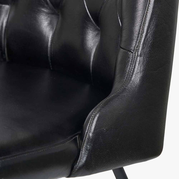 Camillo Ash Black Leather and Black Metal Diamond Back Dining Chair