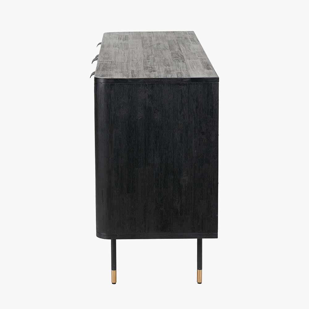 Fiji Black Acacia Wood and Natural Rattan 4 Door Sideboard