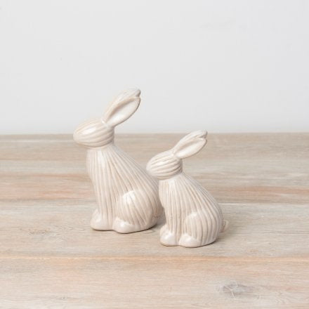 Natural Hand Painted Ribbed Bunny Ornament, 13.5cm
