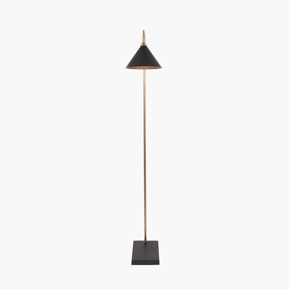 Zeta Matt Black and Antique Brass Floor Lamp