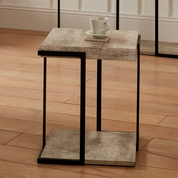 Jersey Concrete Effect Wood Veneer and Black Metal Side Table