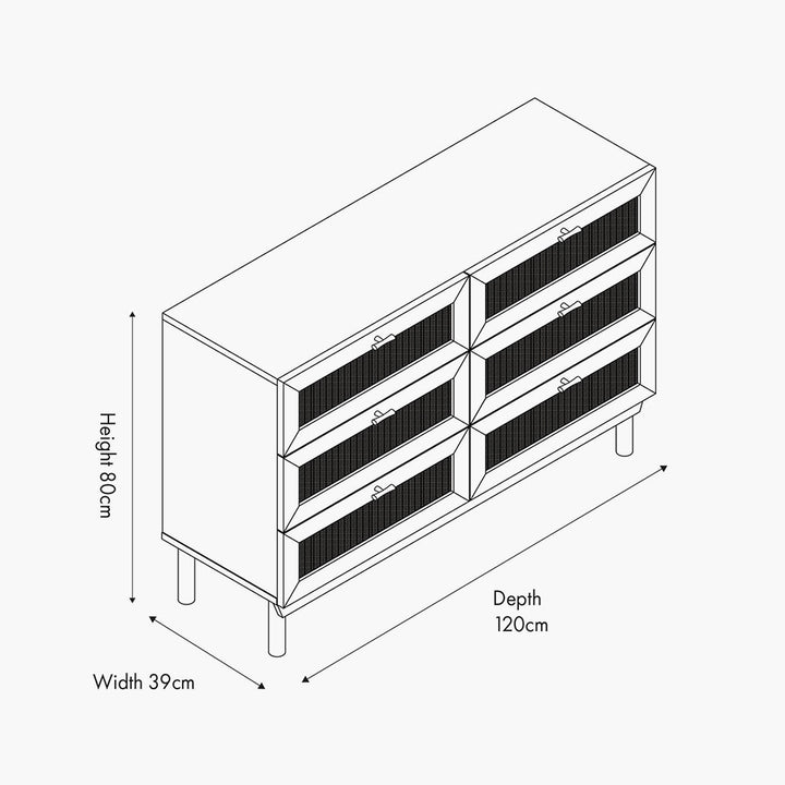 Henrik Natural Rattan 6 Drawer Unit