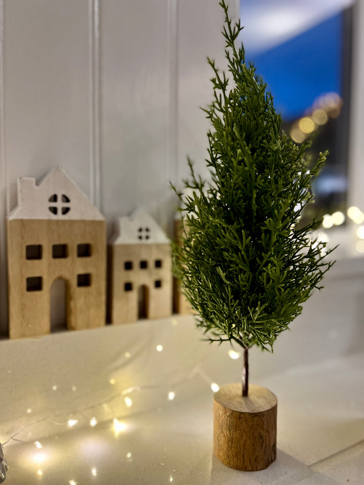 Small Green Fir Tree In Wood Log 40cm