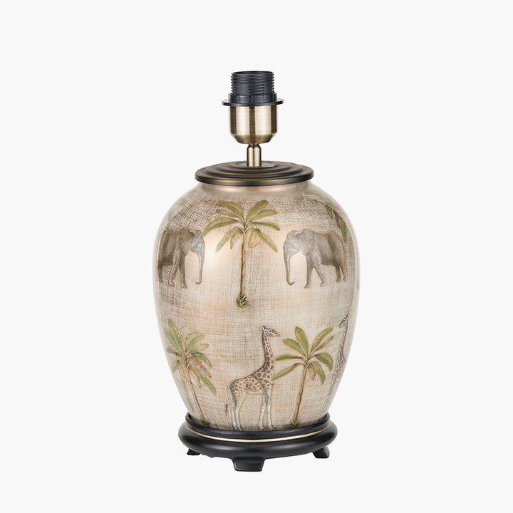 Safari Medium Glass Table Lamp Base with Milos 35cm Natural Linen Tapered Lampshade