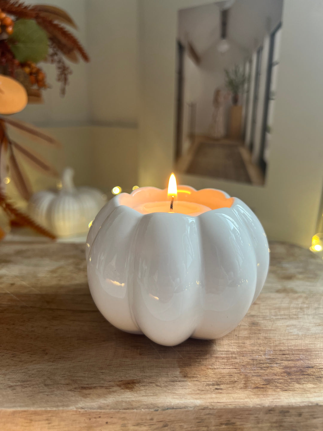 White Pumpkin T-Light Holder 8cm