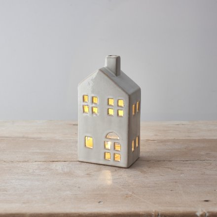 Large 17cm Natural House With LED T-Light