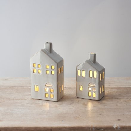 Large 17cm Natural House With LED T-Light