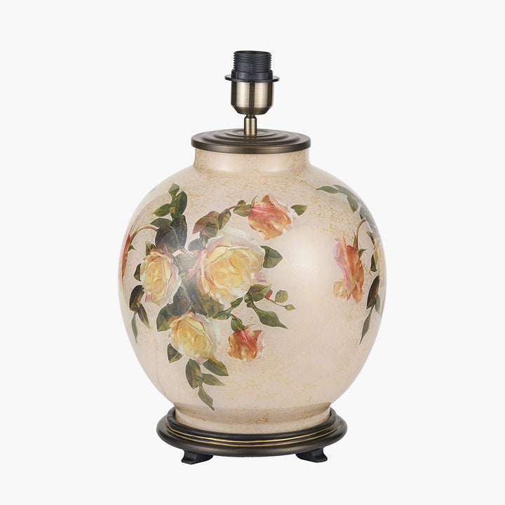 Classic Rose Large Glass Table Lamp Base with Bow 40cm Slate Velvet Cylinder Lampshade