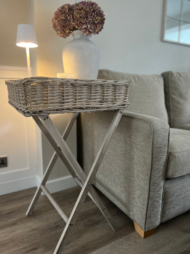 Large Neutral Wash Wicker Basket Butler Tray