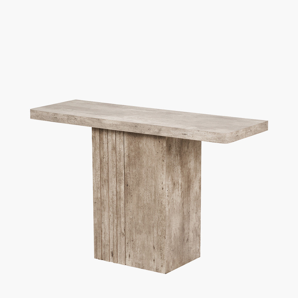 Elkton Concrete Effect Wood Veneer Groove Detail Console Table