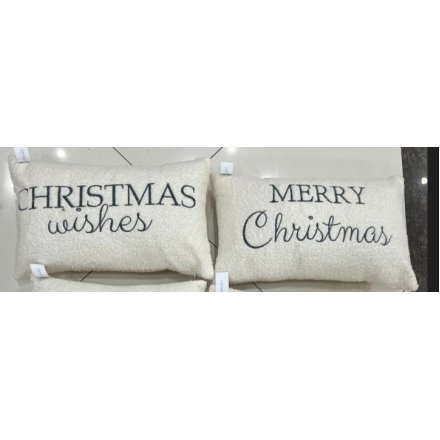 Fluffy Boucle Merry Christmas Filled Cushion, 50cm