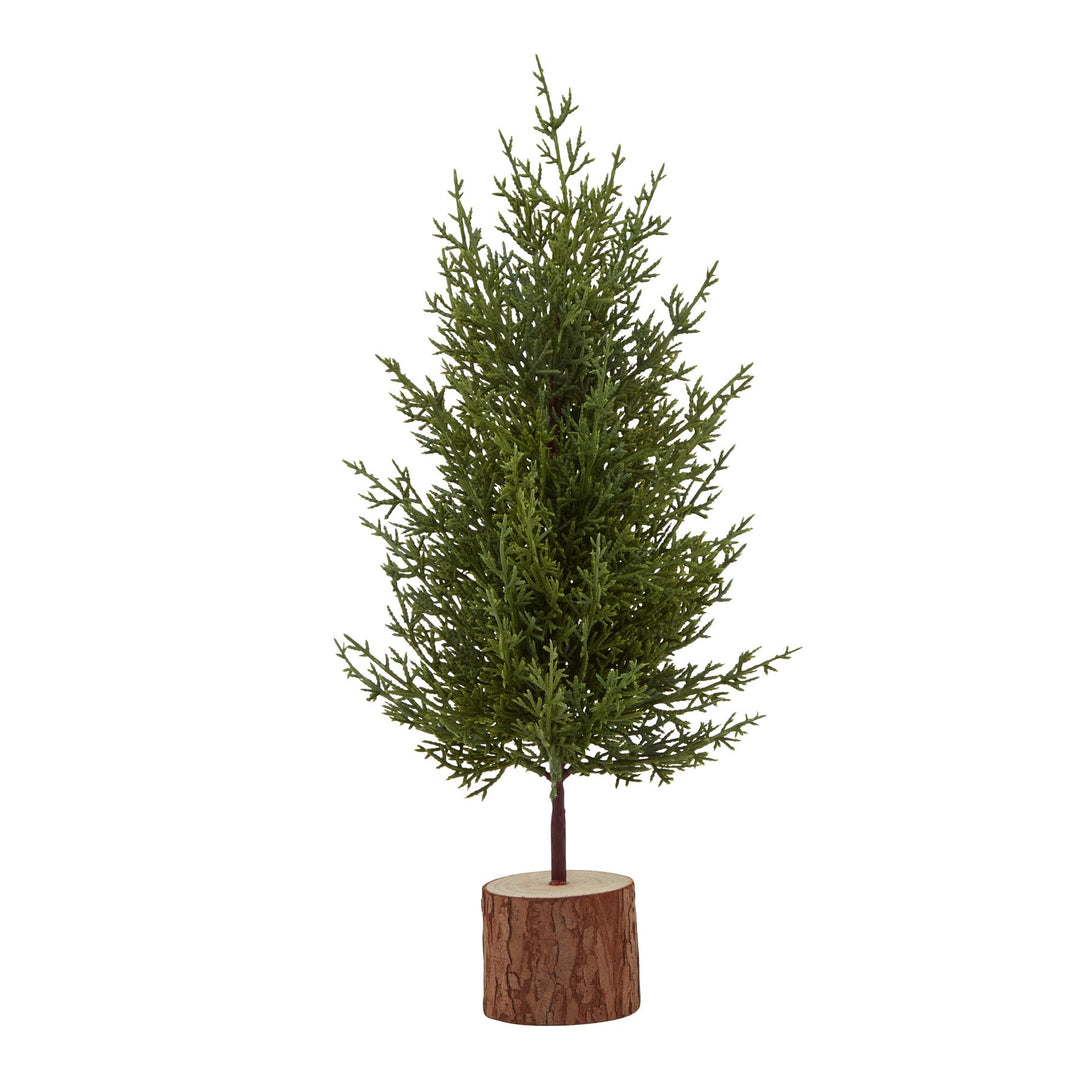 Small Green Fir Tree In Wood Log 40cm