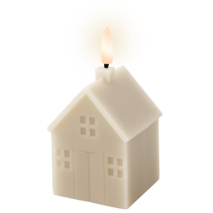 Cream LED House Candle - 11.3cm